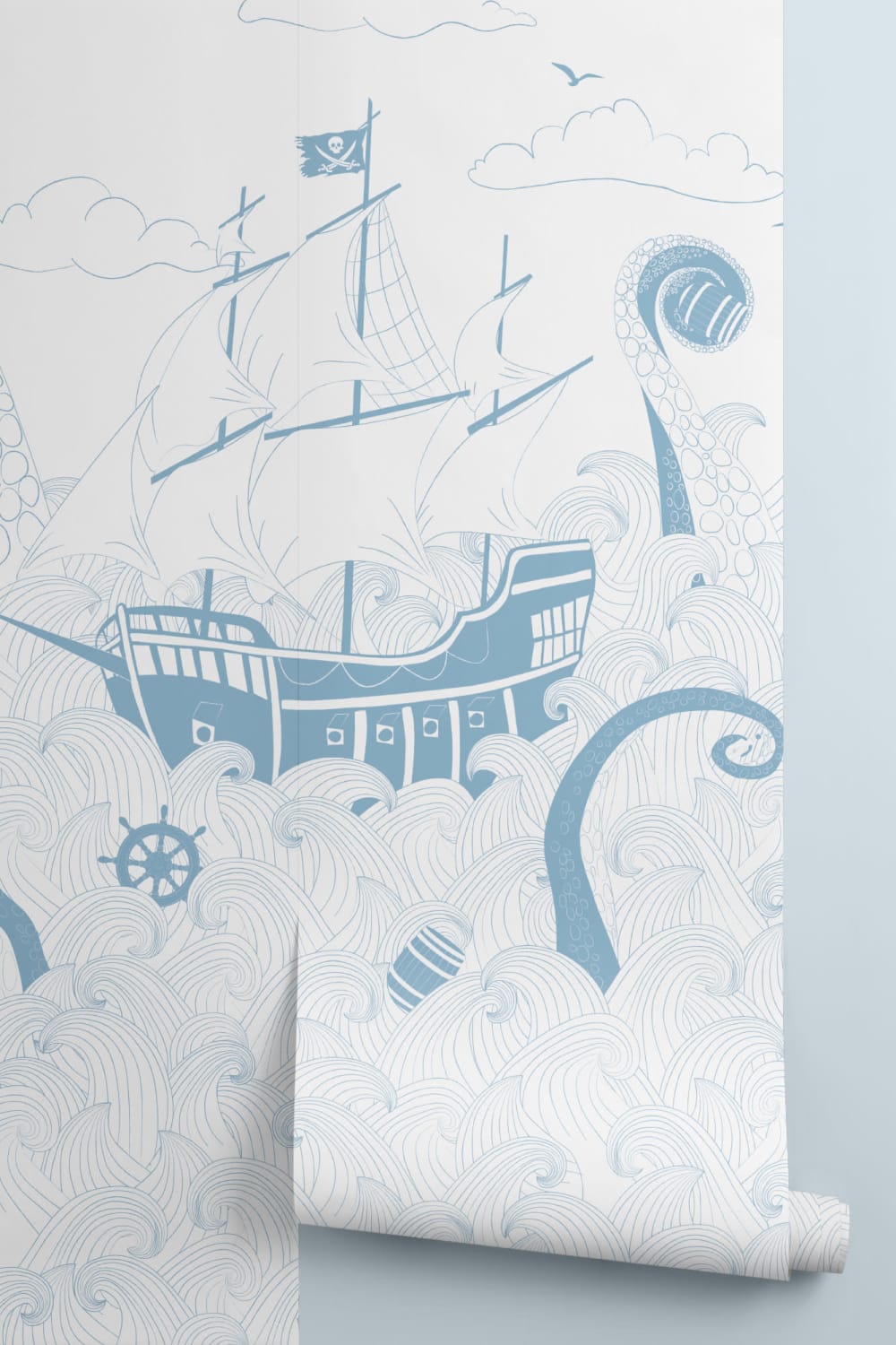 Fototapete Piratenschiff Blau-Weiß
