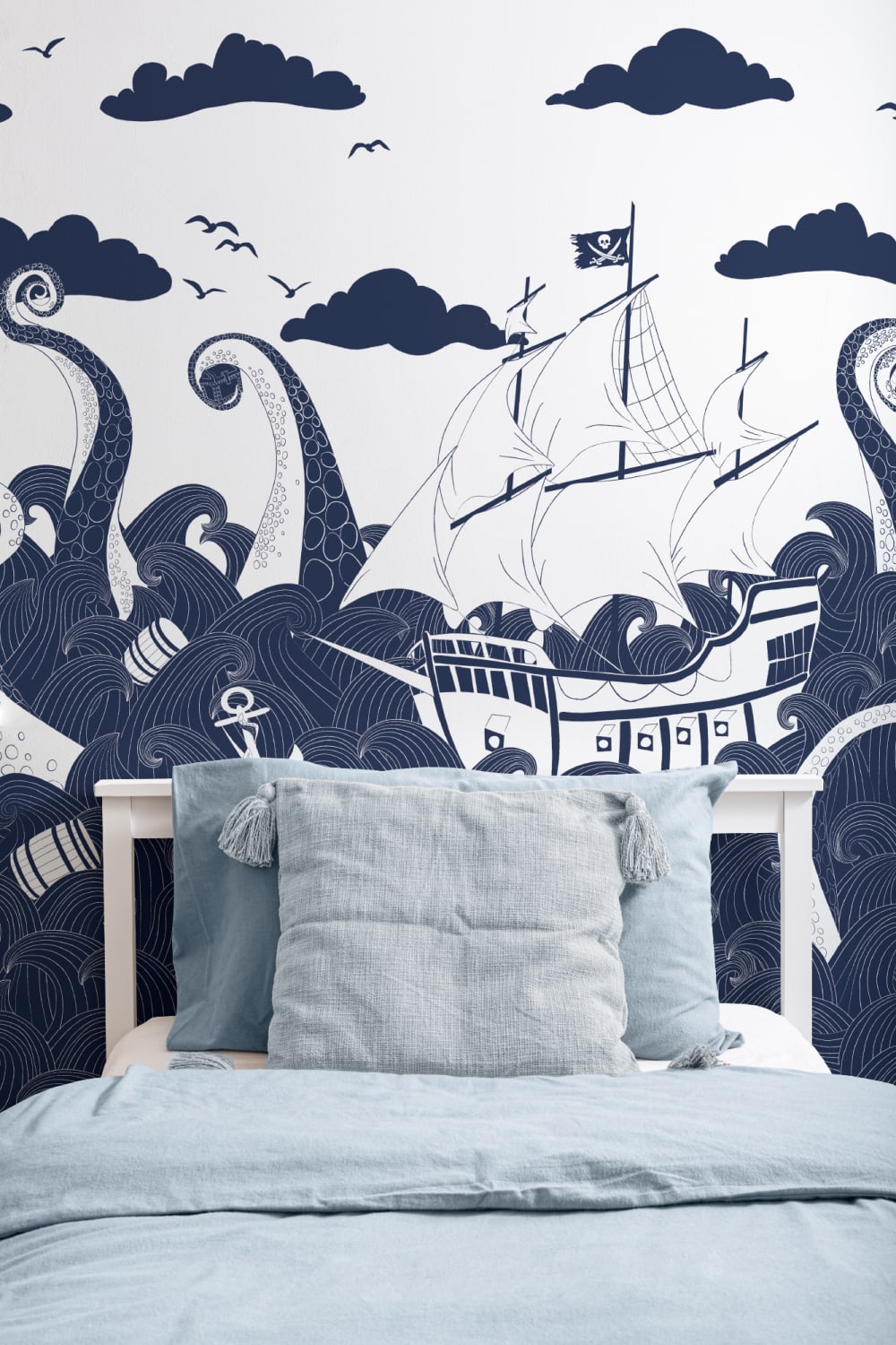 Dark Blue Pirate Ship Wallpaper Mural