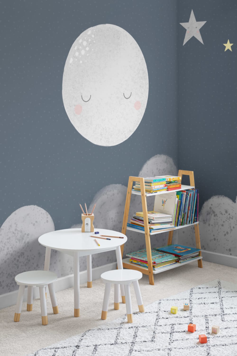 Kids Cute Navy Night Sky Moon Wallpaper Mural