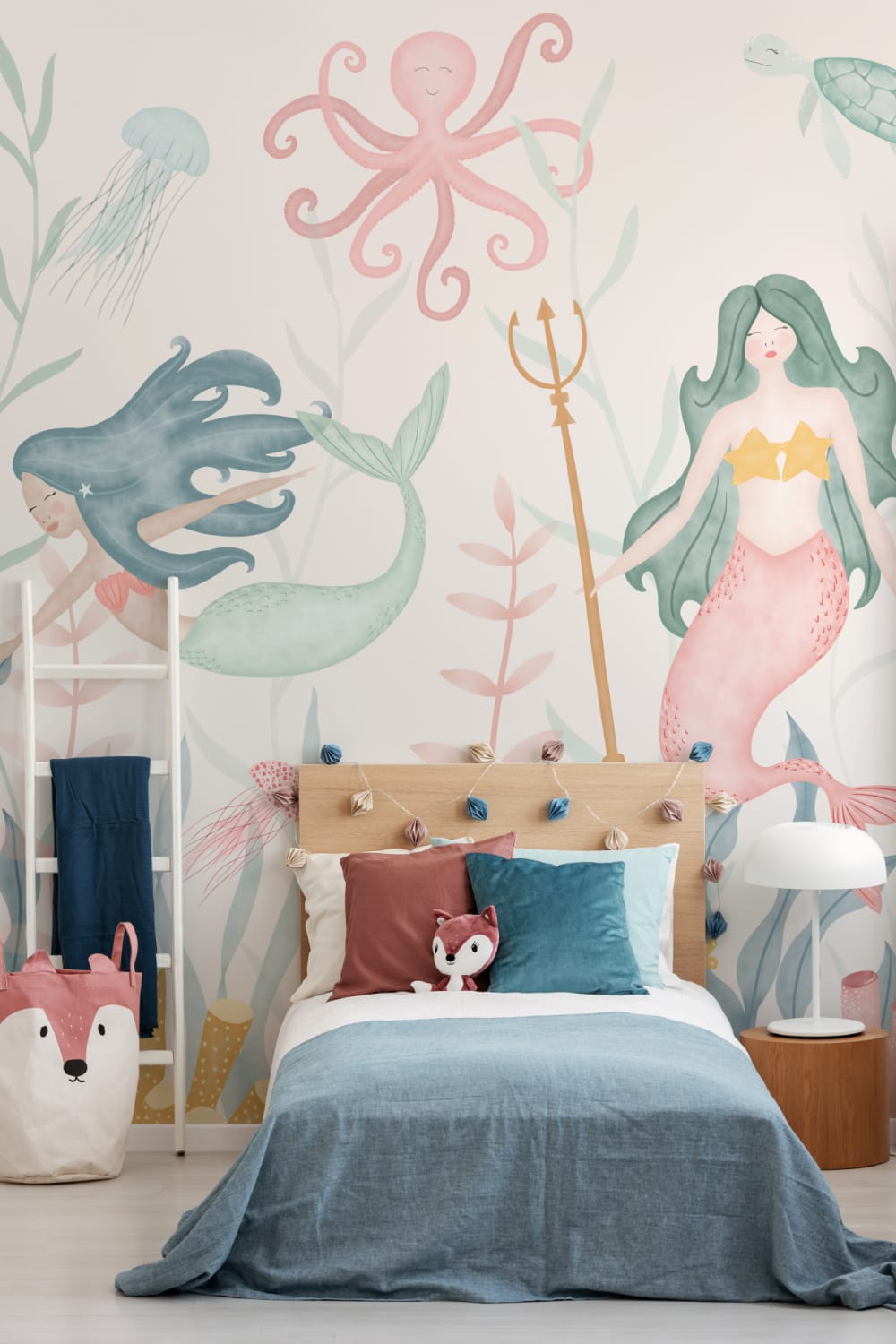 Underwater Modern Mermaids Pastel Watercolor Wallpaper Mural