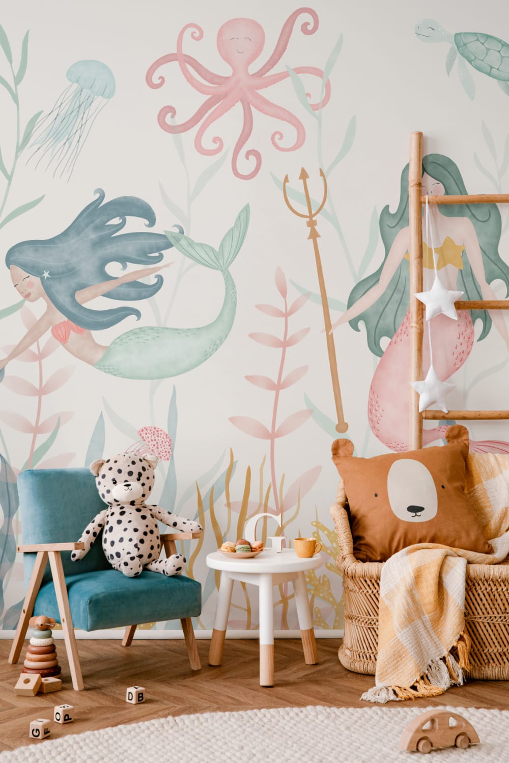 Underwater Modern Mermaids Pastel Watercolor Wallpaper Mural