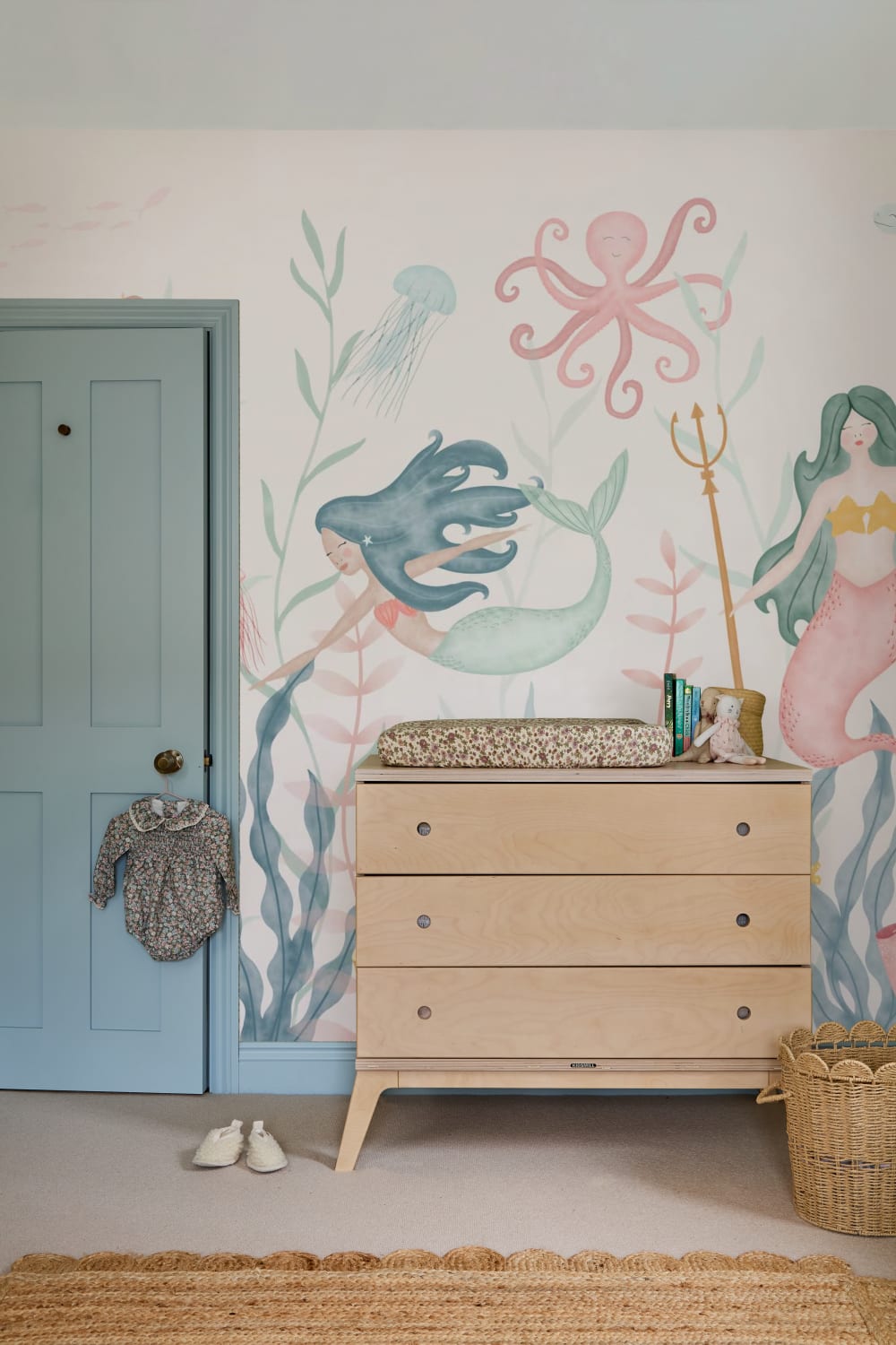 Underwater Modern Mermaids Pastel Watercolor Wallpaper Mural