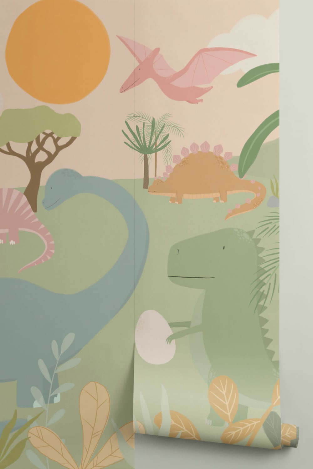 Kids Cool Cartoon Dinosaur Landscape Wallpaper Mural