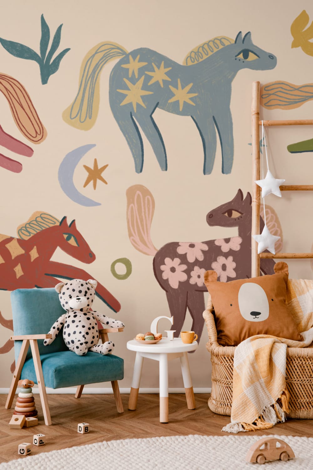 Carta da parati multicolore con animali Pony per bambini