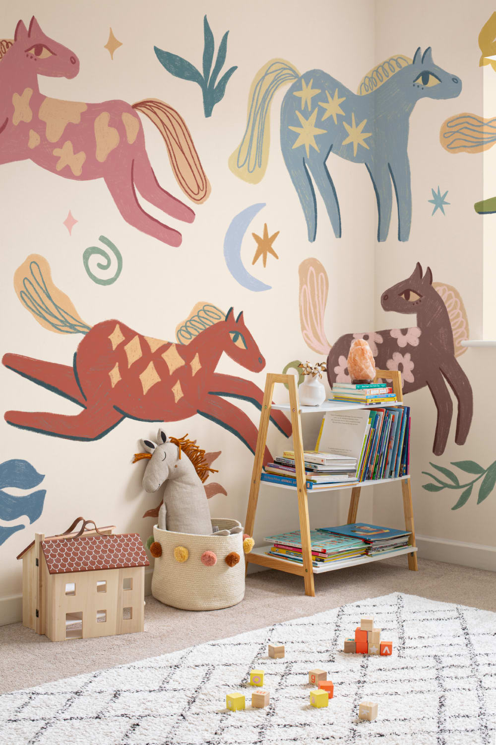 Carta da parati multicolore con animali Pony per bambini