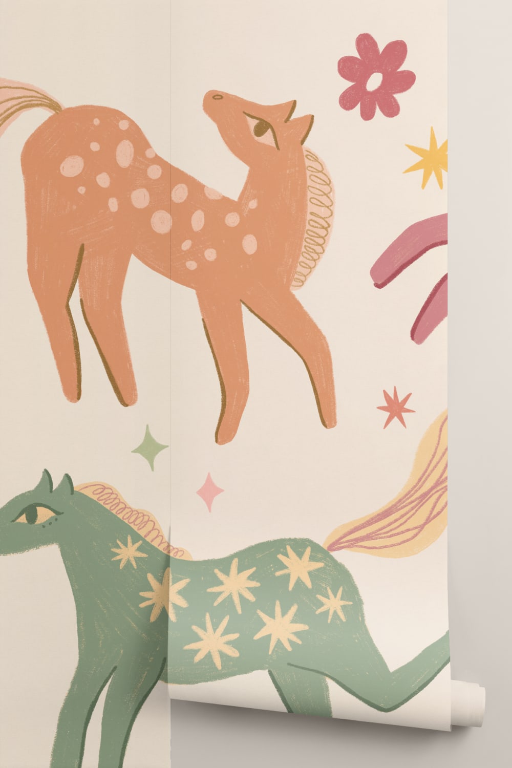 Carta da parati multicolore con animali Pony per bambini