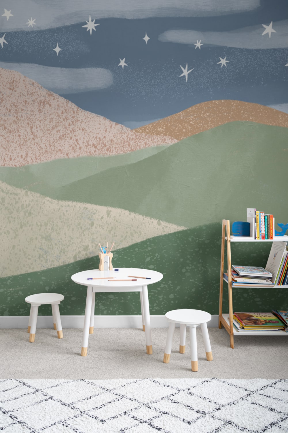 Blue Celestial Kids' Dreamy Nightscape Landscape Mural