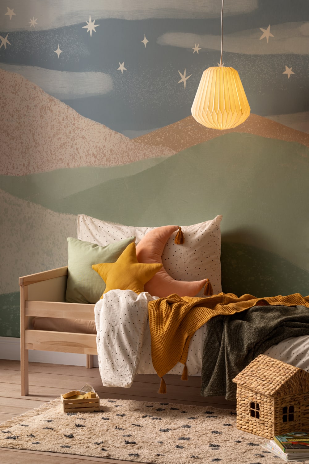 Blue Celestial Kids' Dreamy Nightscape Landscape Mural