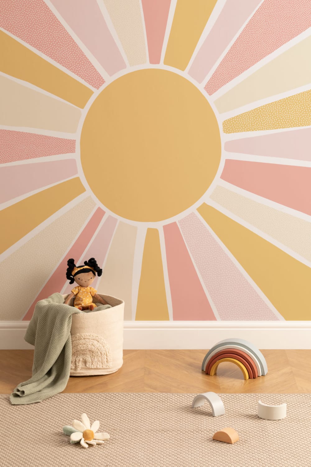 Mural infantil Boho Block Sunshine rosa
