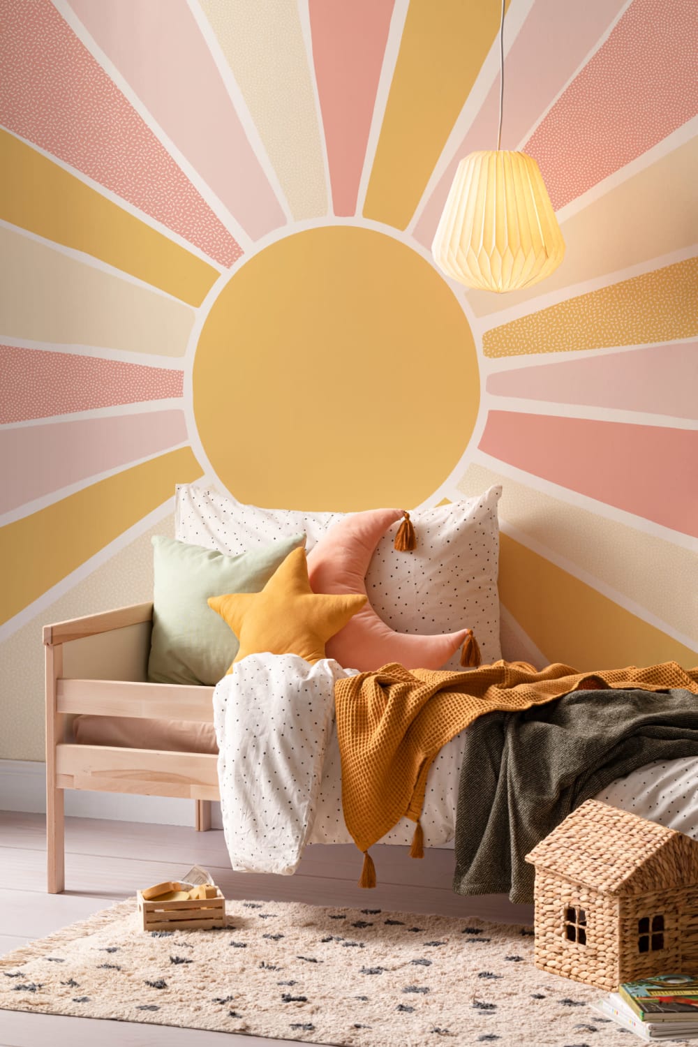 Mural infantil Boho Block Sunshine rosa