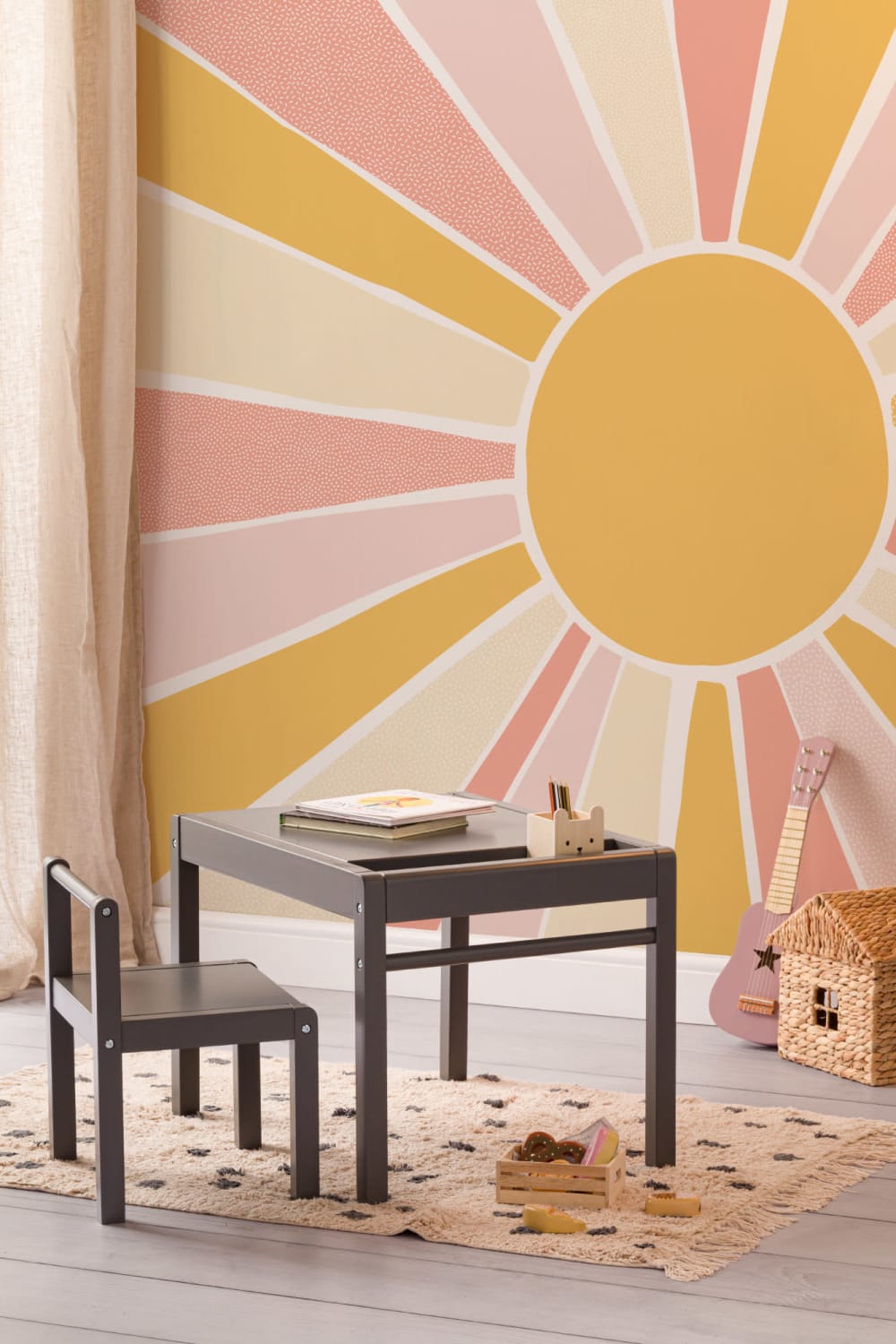 Mural infantil Boho Block Sunshine rosa