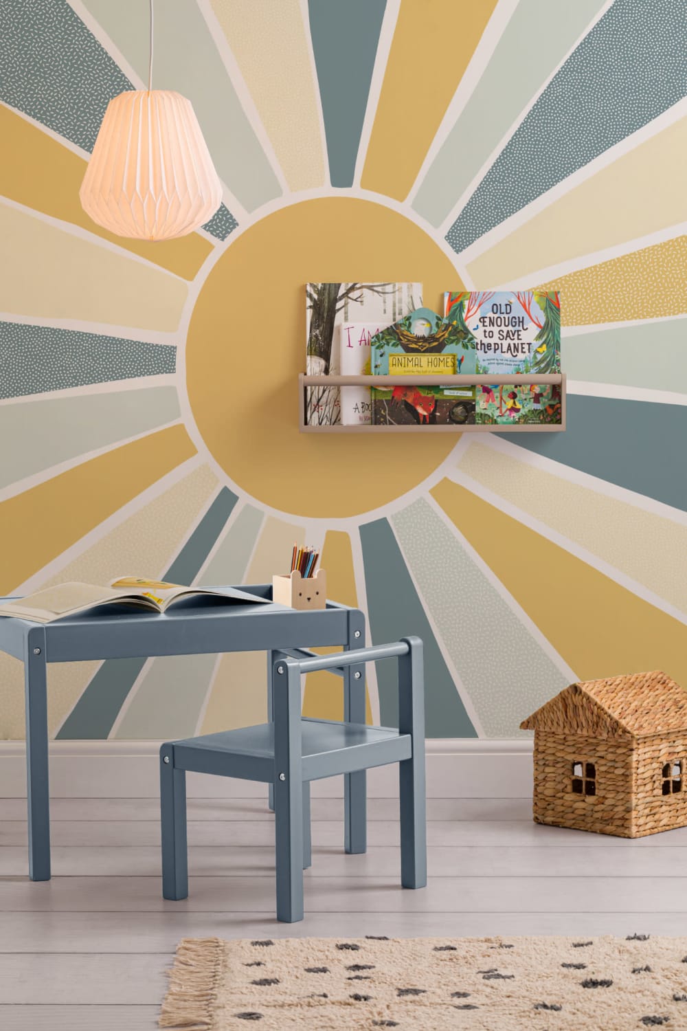 Kids Blue Boho Block Sunshine Mural