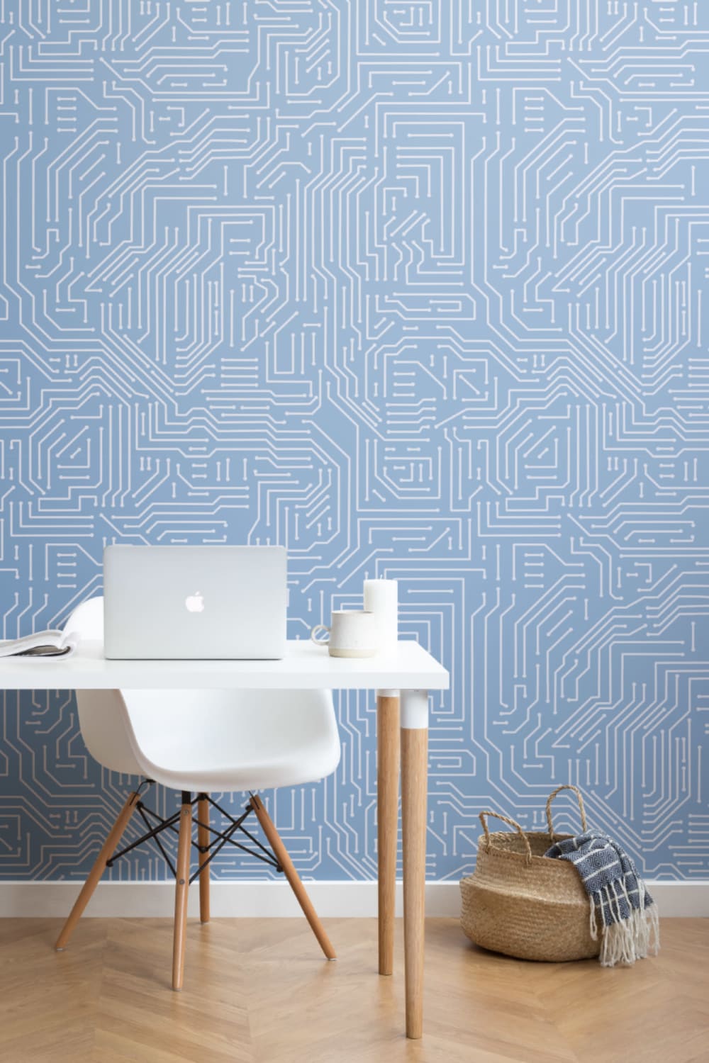 Blue Computer Circuit Board Pattern Wallpaper Mural