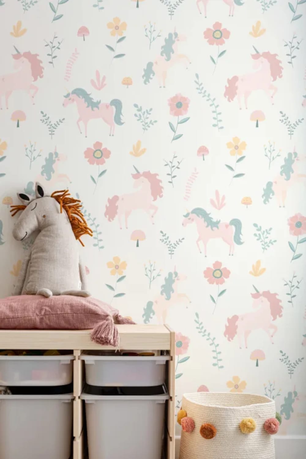 Pastell Unicorns och blommor Upprepa mönster tapet