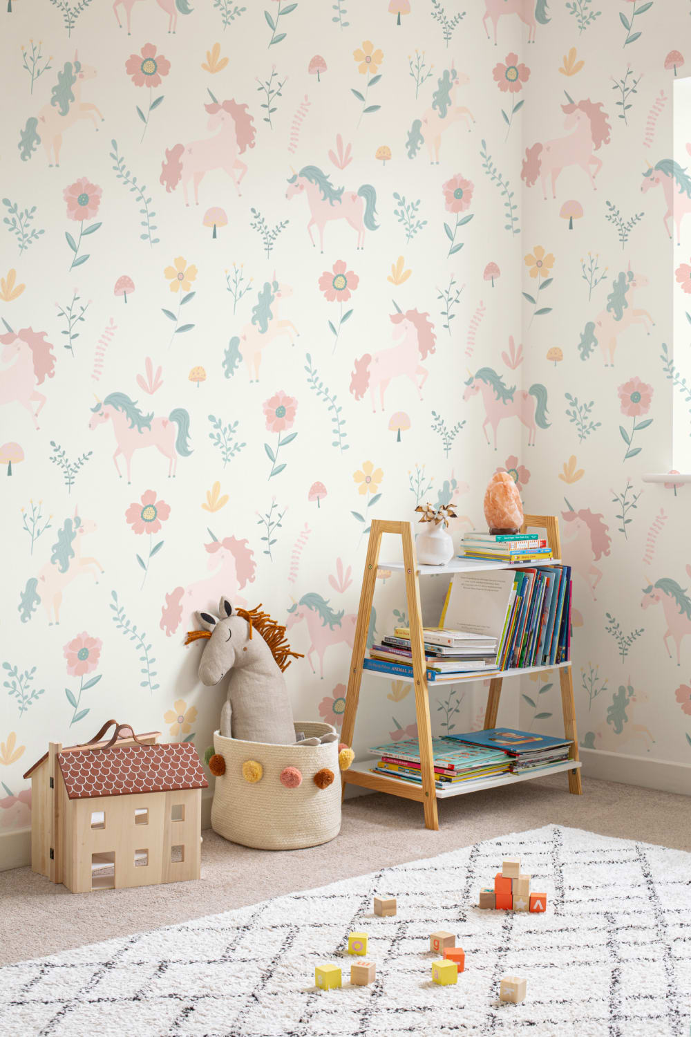 Pastell Unicorns och blommor Upprepa mönster tapet