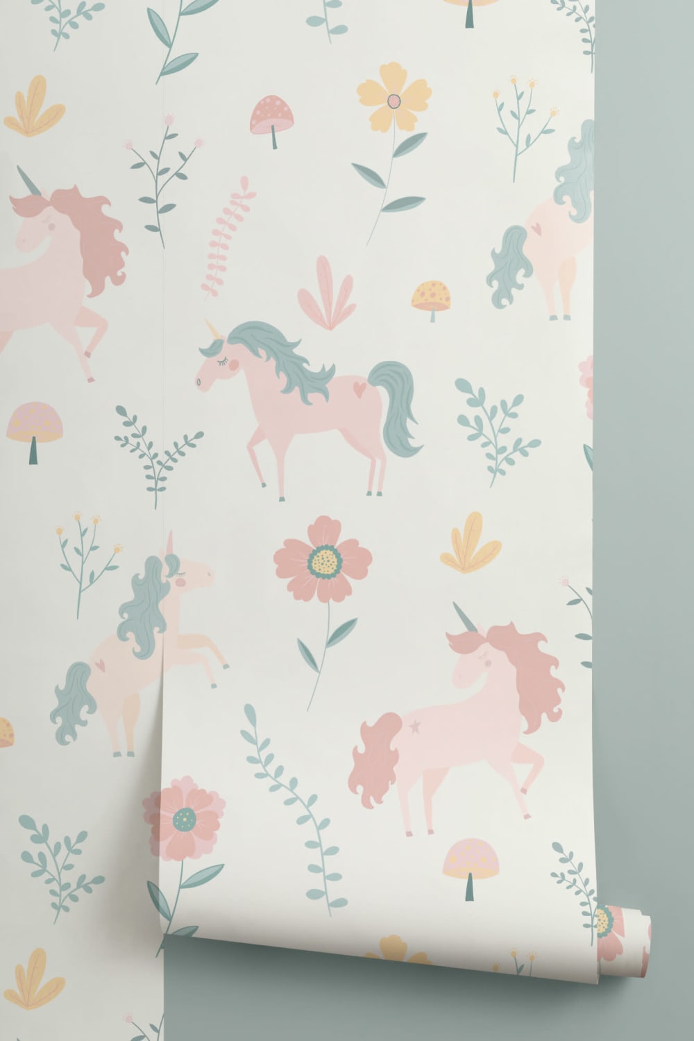Pastell Unicorns och blommor Upprepa mönster tapet