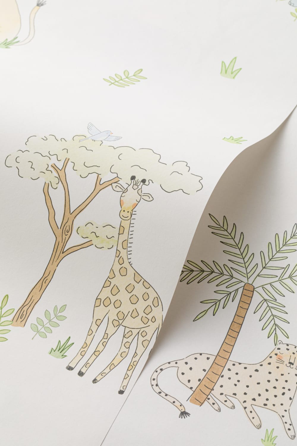 Ilustrowana kolorowa tapeta zwierzęta safari