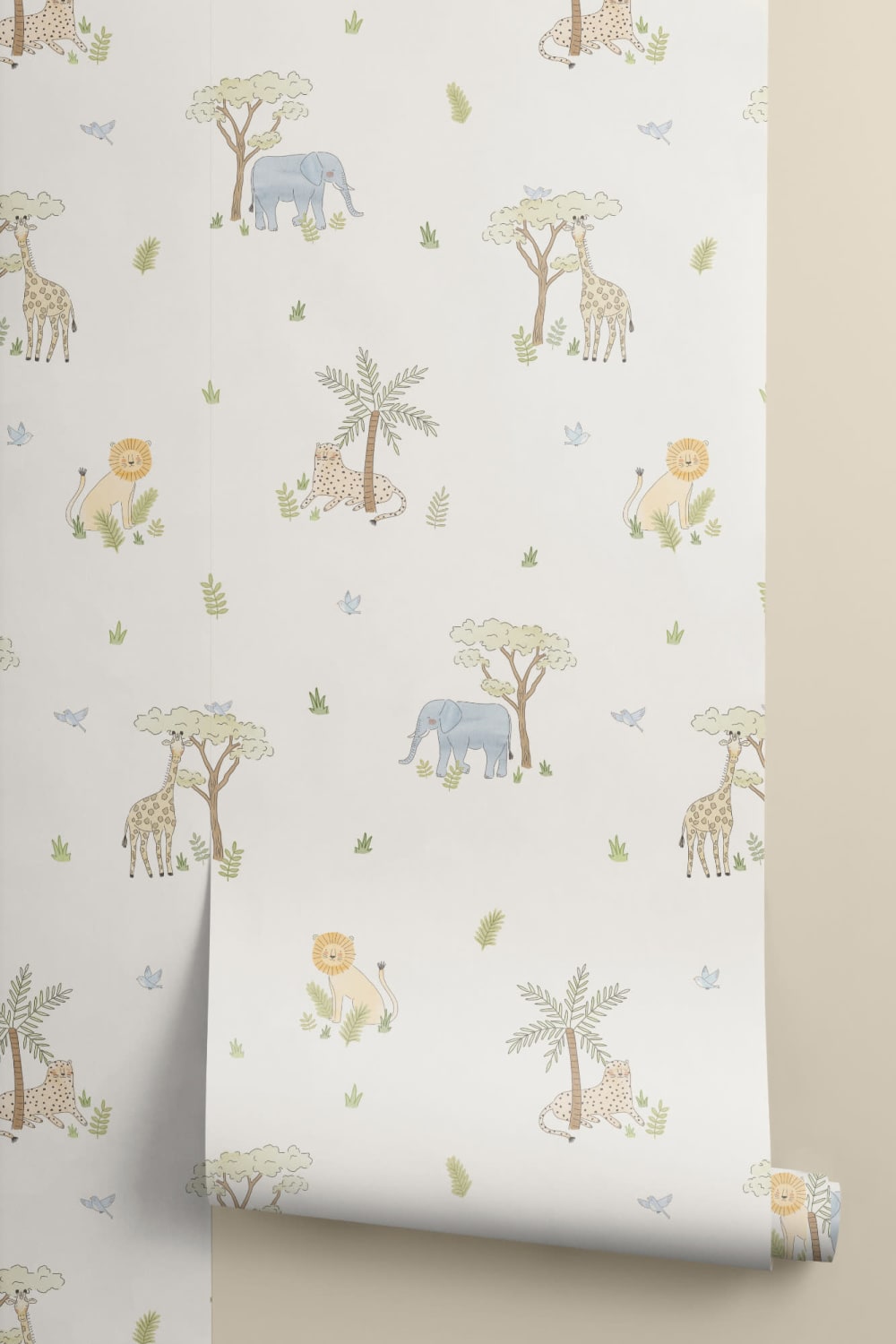 Ilustrowana kolorowa tapeta zwierzęta safari