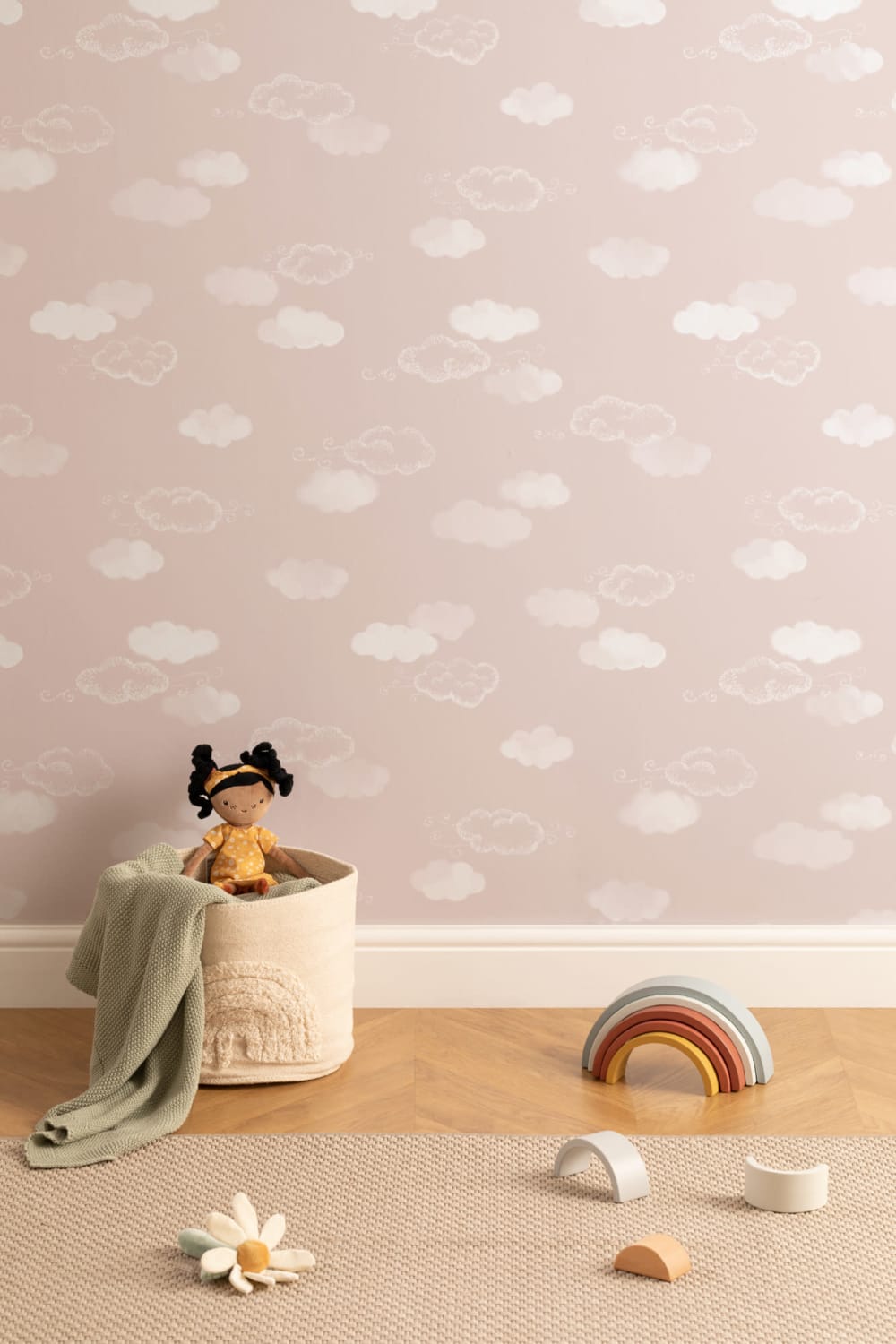 Papier peint petits nuages roses