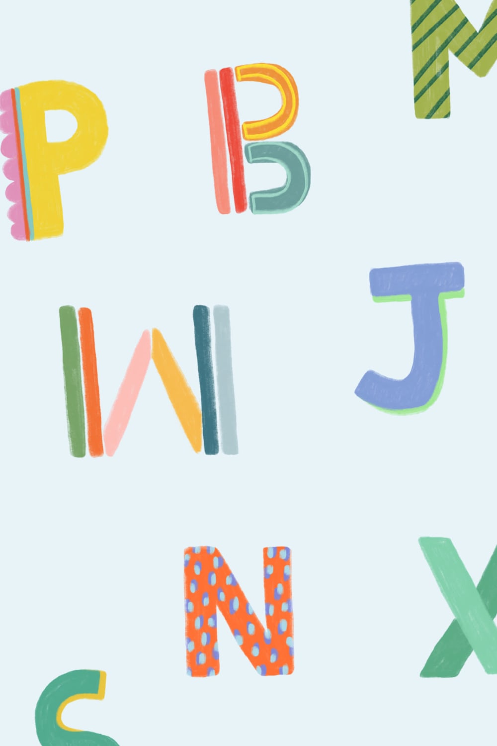 Blue Colorful Kids Alphabet Wallpaper