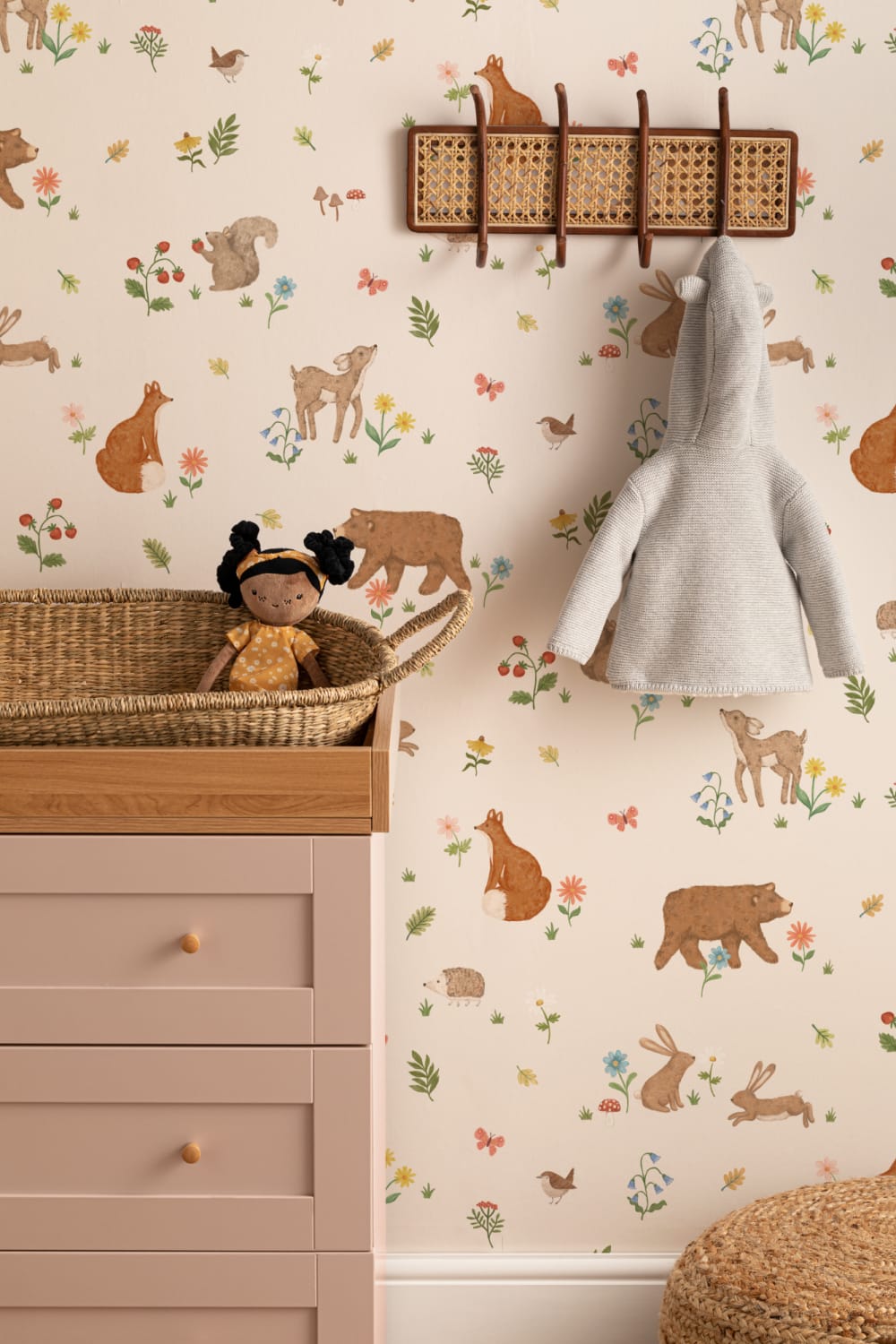 Beige Kids Cute Woodland Animals Mural