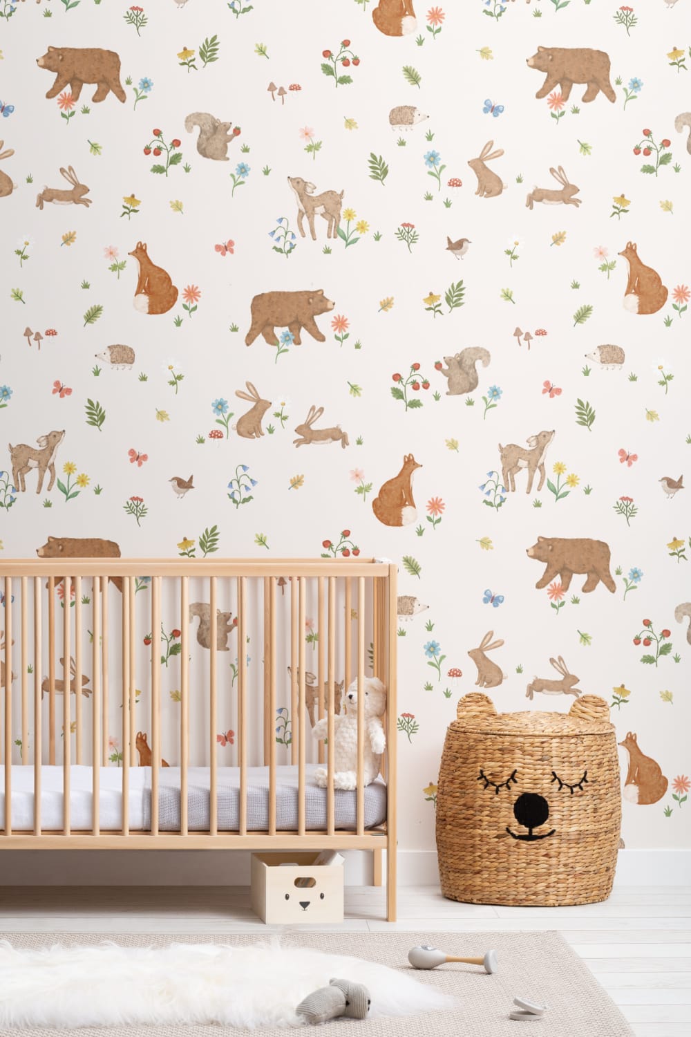 Beige Kids Cute Woodland Animals Mural