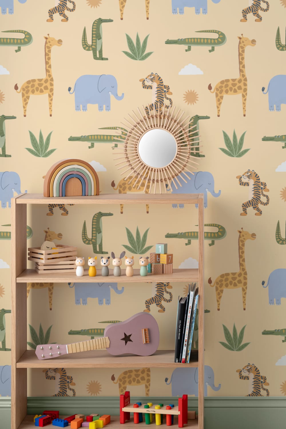 Yellow Kids Playful Jungle Animals Mural