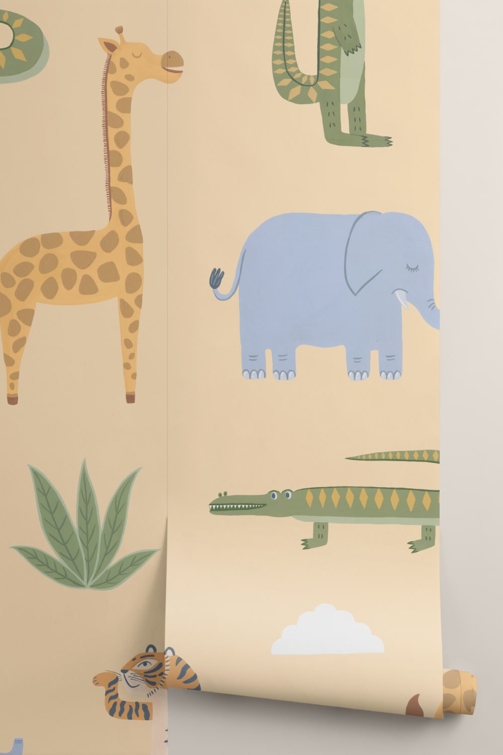 Yellow Kids Playful Jungle Animals Mural