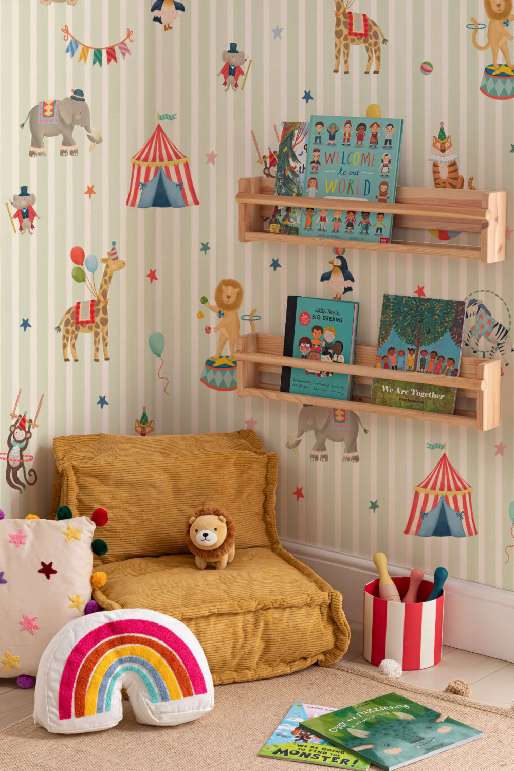 Kids Groene Streep Circus Dieren Muurschildering