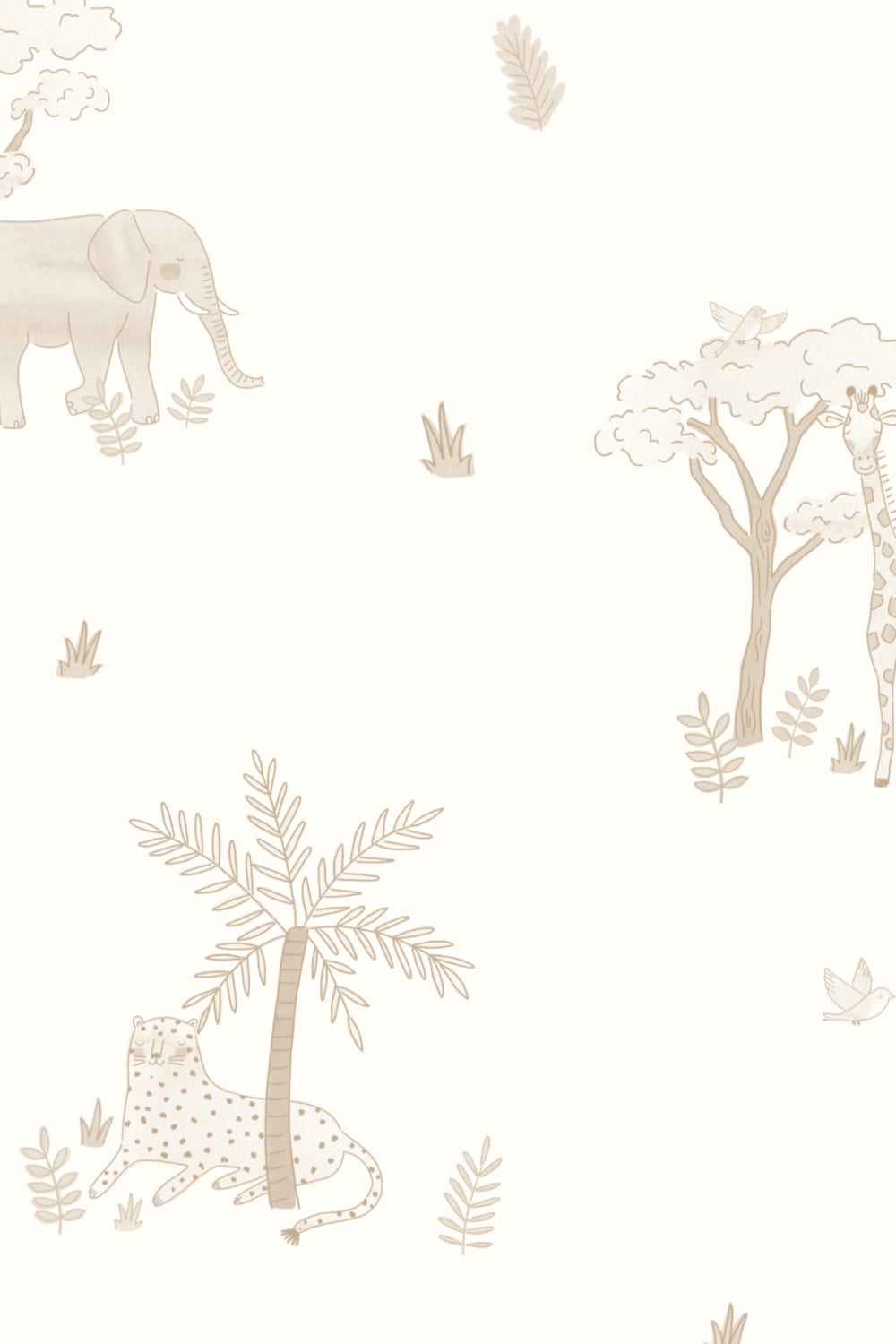 Papel pintado neutro ilustrado con animales de safari de colores