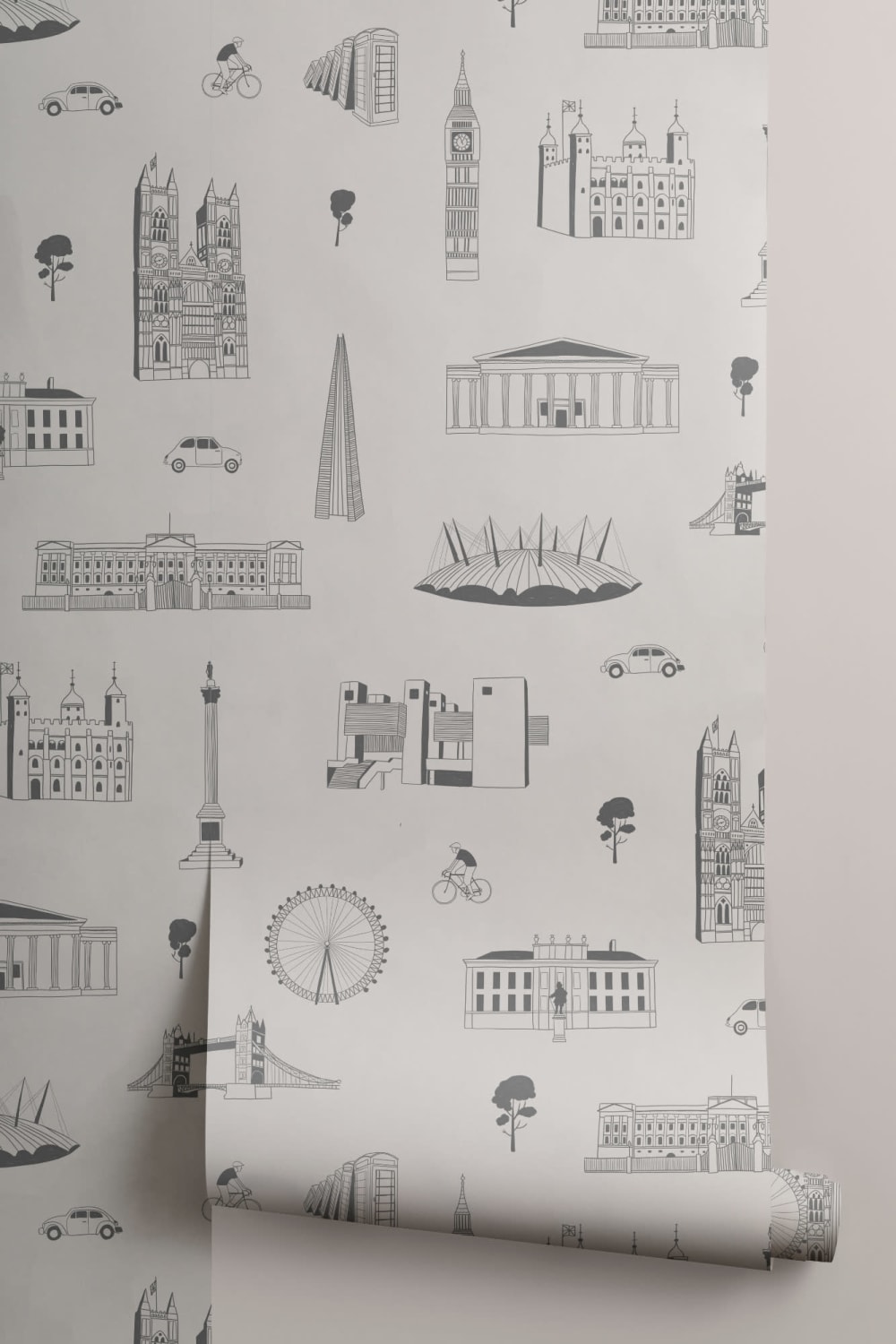Londra City Landmarks gri și alb repeta model tapet