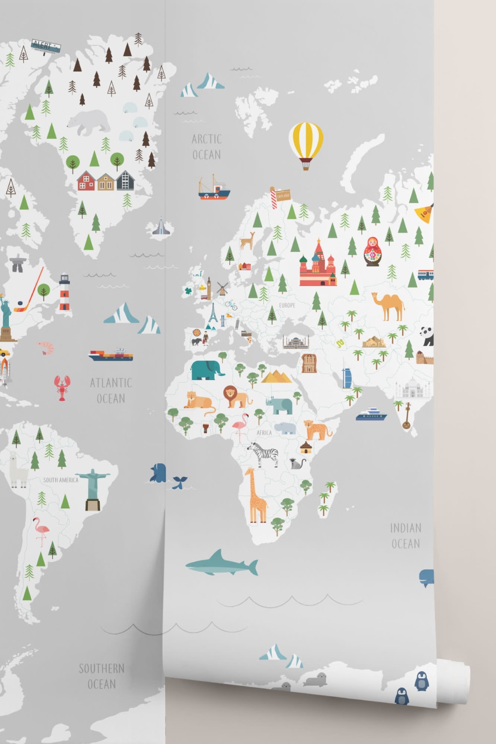 Grå Ultimate Kids Map Fototapet