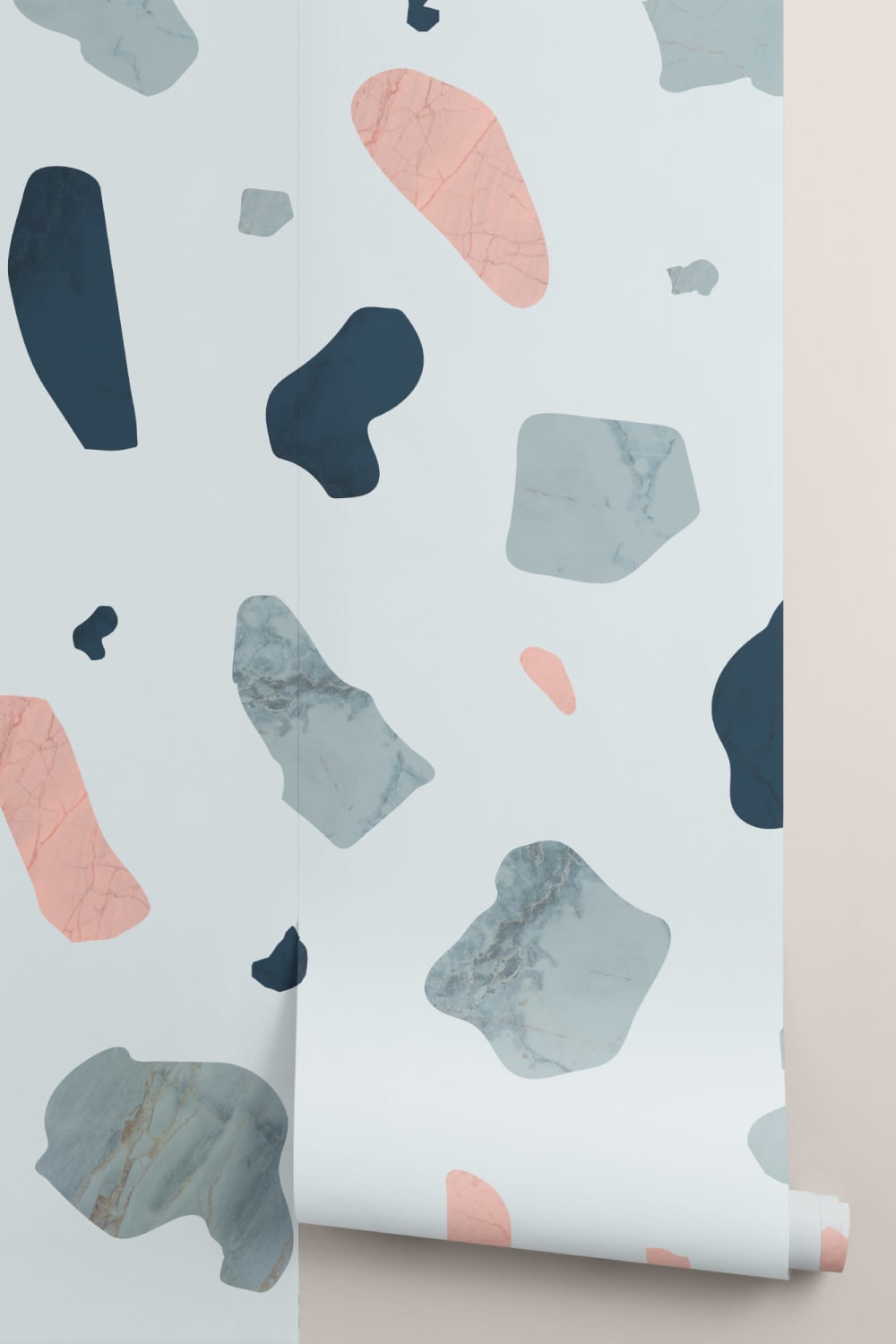 Papier Peint Panoramique Terrazzo Rose et Bleu