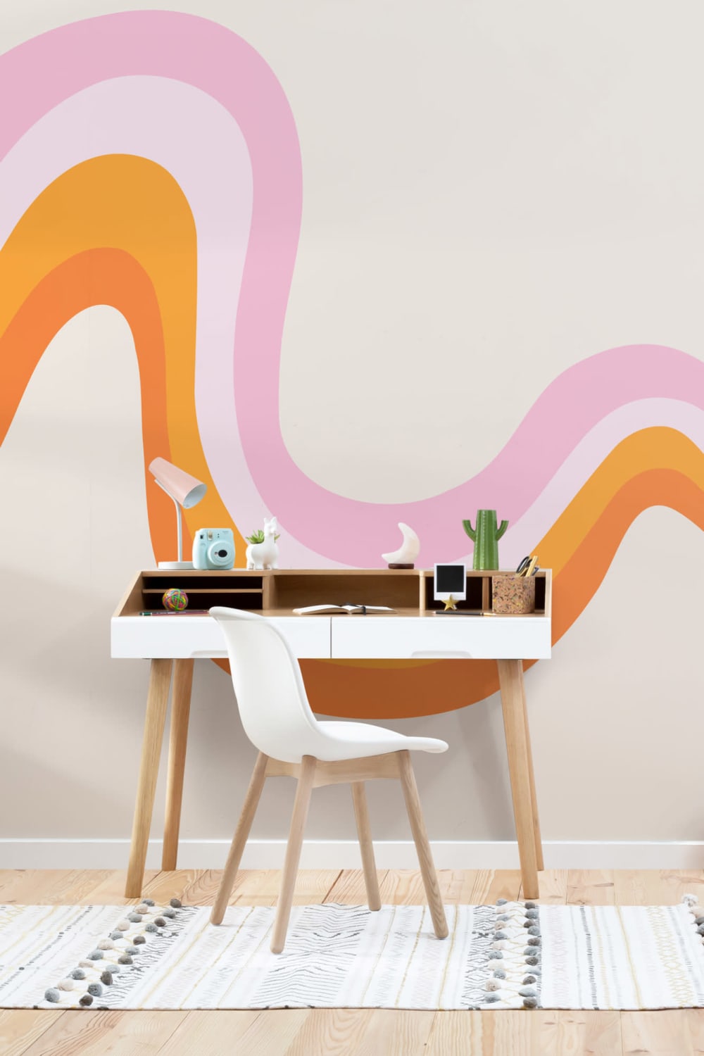 Pink og orange 70'er-retro tapetmaleri