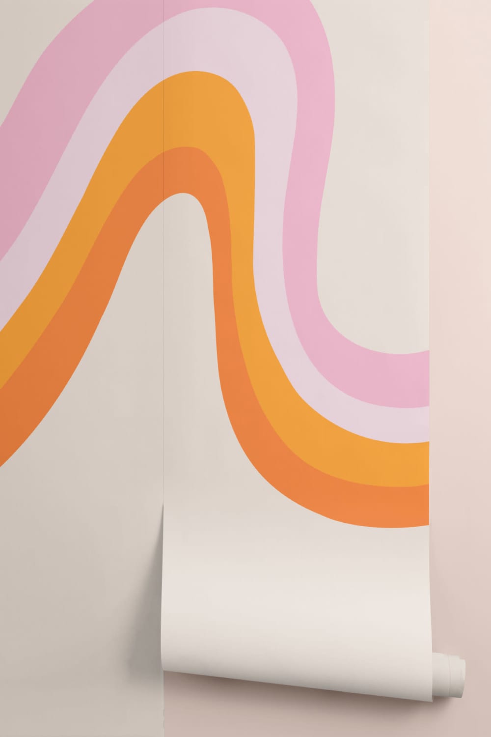 Pink og orange 70'er-retro tapetmaleri