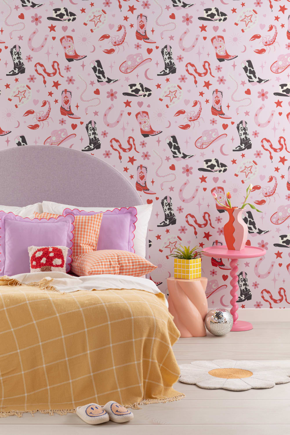 Vaaleanpunainen Western Motif tapetti
