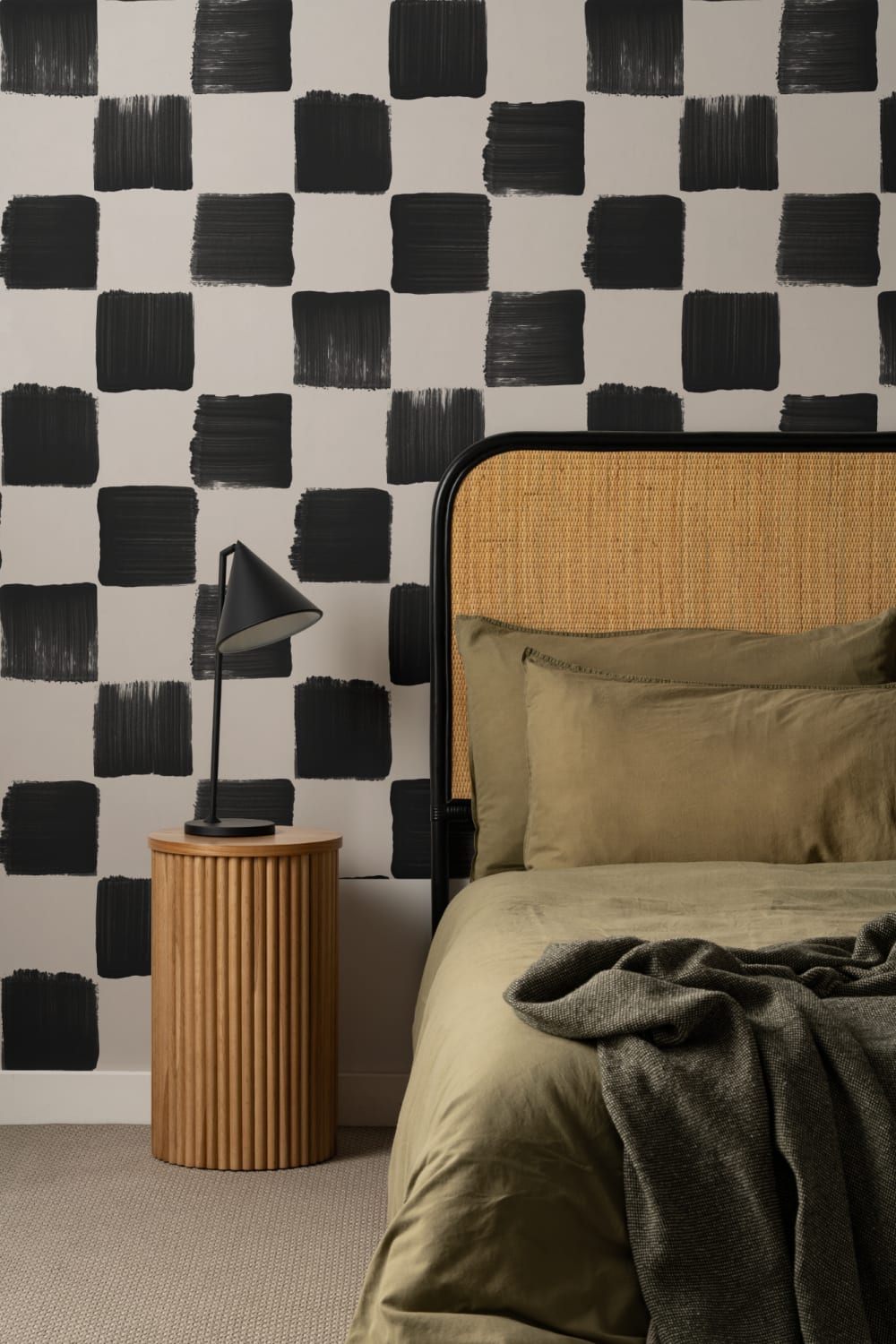Black Beige Checkered Geometric Pattern Wallpaper
