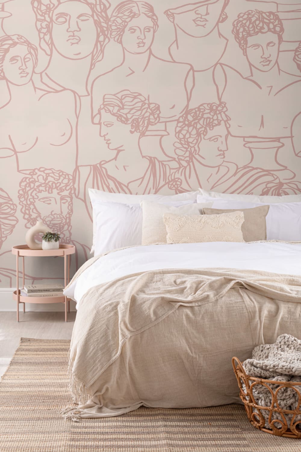 Dusty roz linie Desen grecesc zeu statuia model Wallpaper Mural