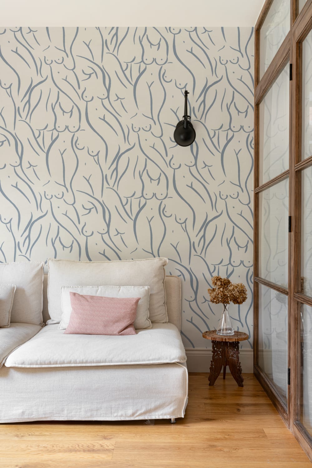 Carta da parati pattern di donna nuda in azzurro