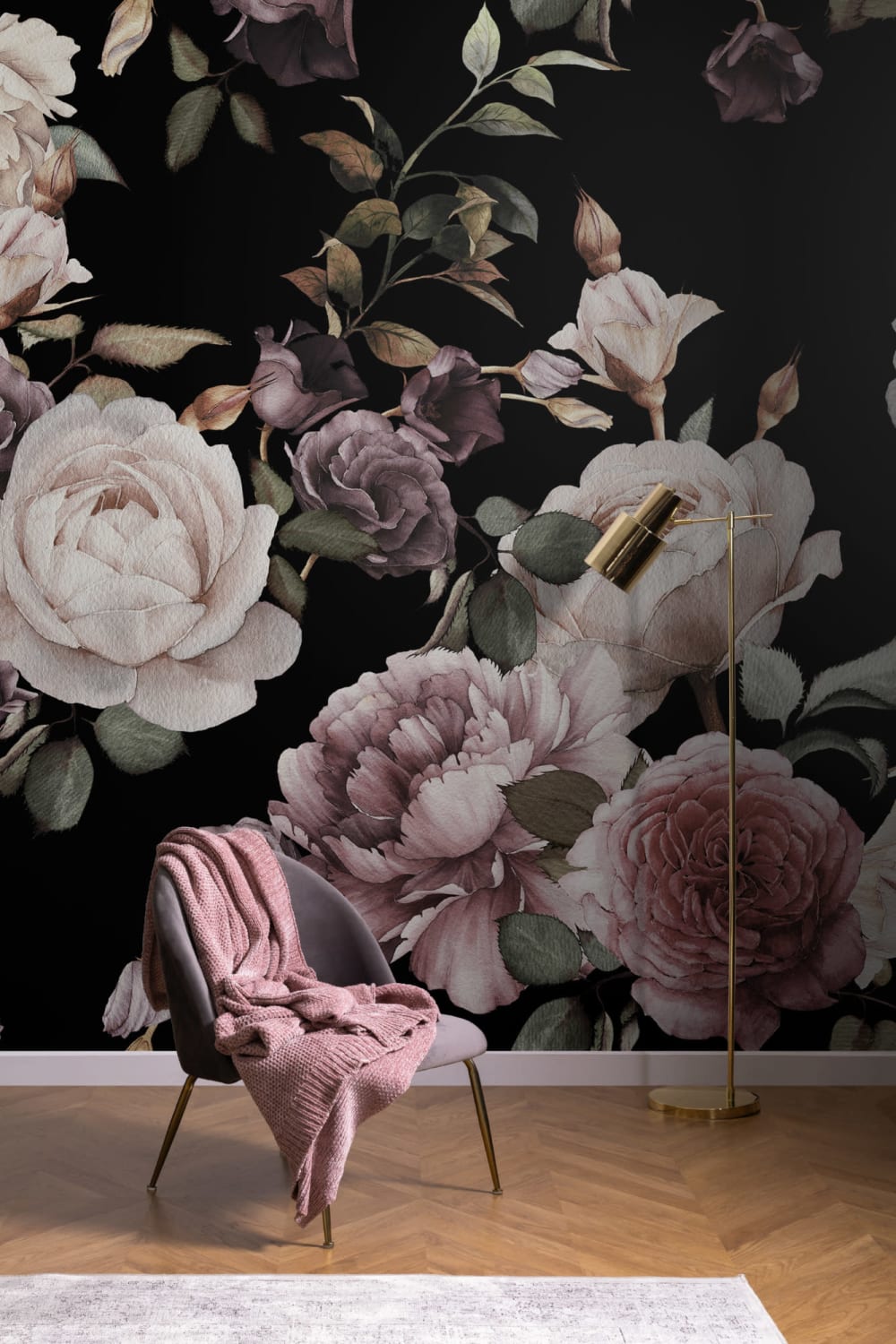 Purple & Pink Dark Floral Wallpaper Mural