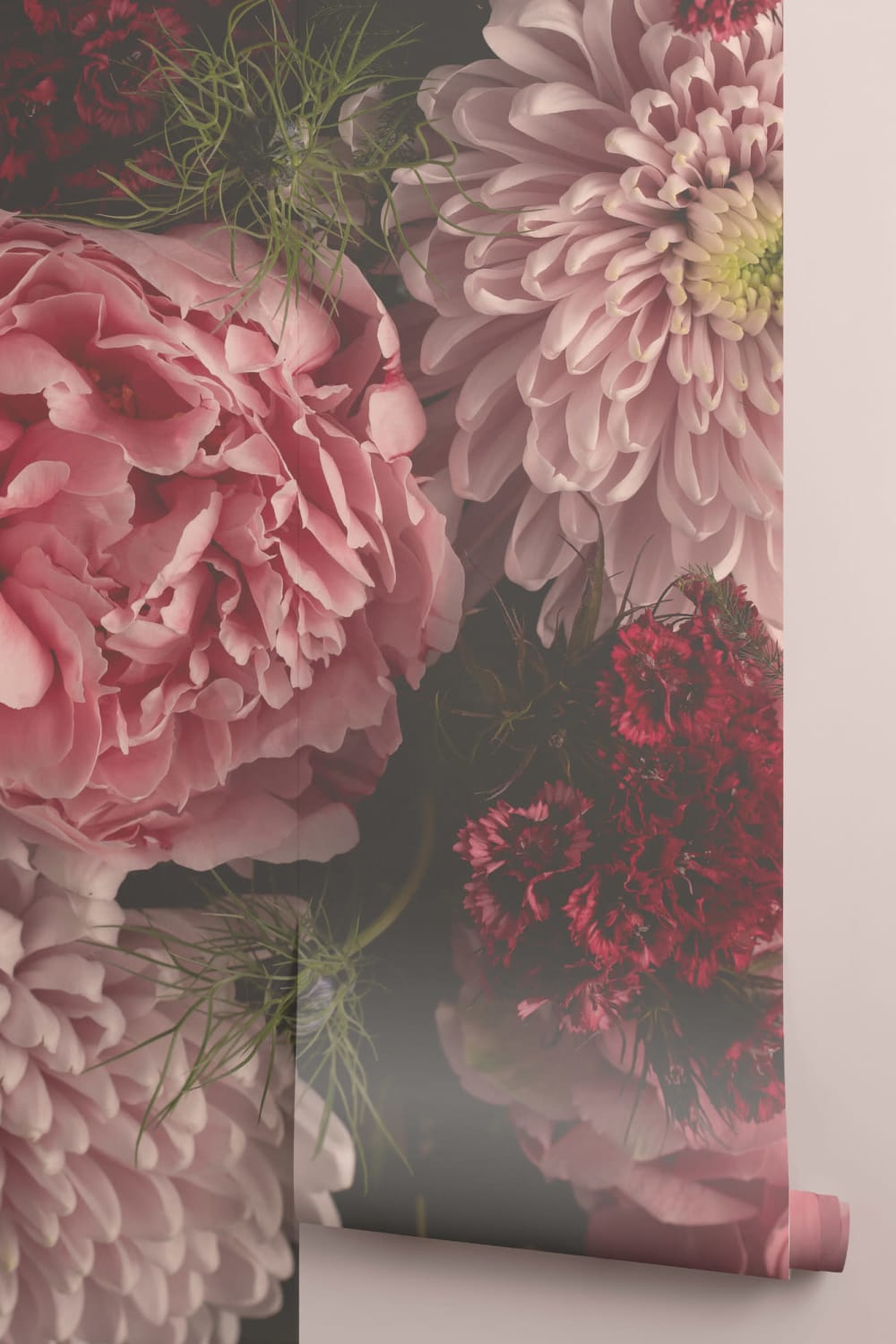 Pink Photographic Oversized Dark Moody Floral Wallpaper Mural