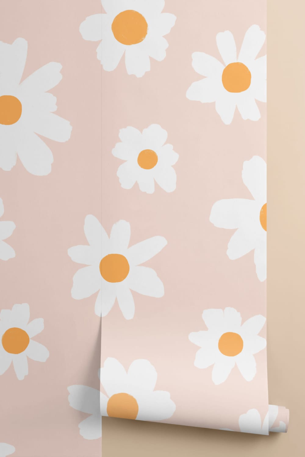 Pink & White Retro Daisy Floral Wallpaper Mural
