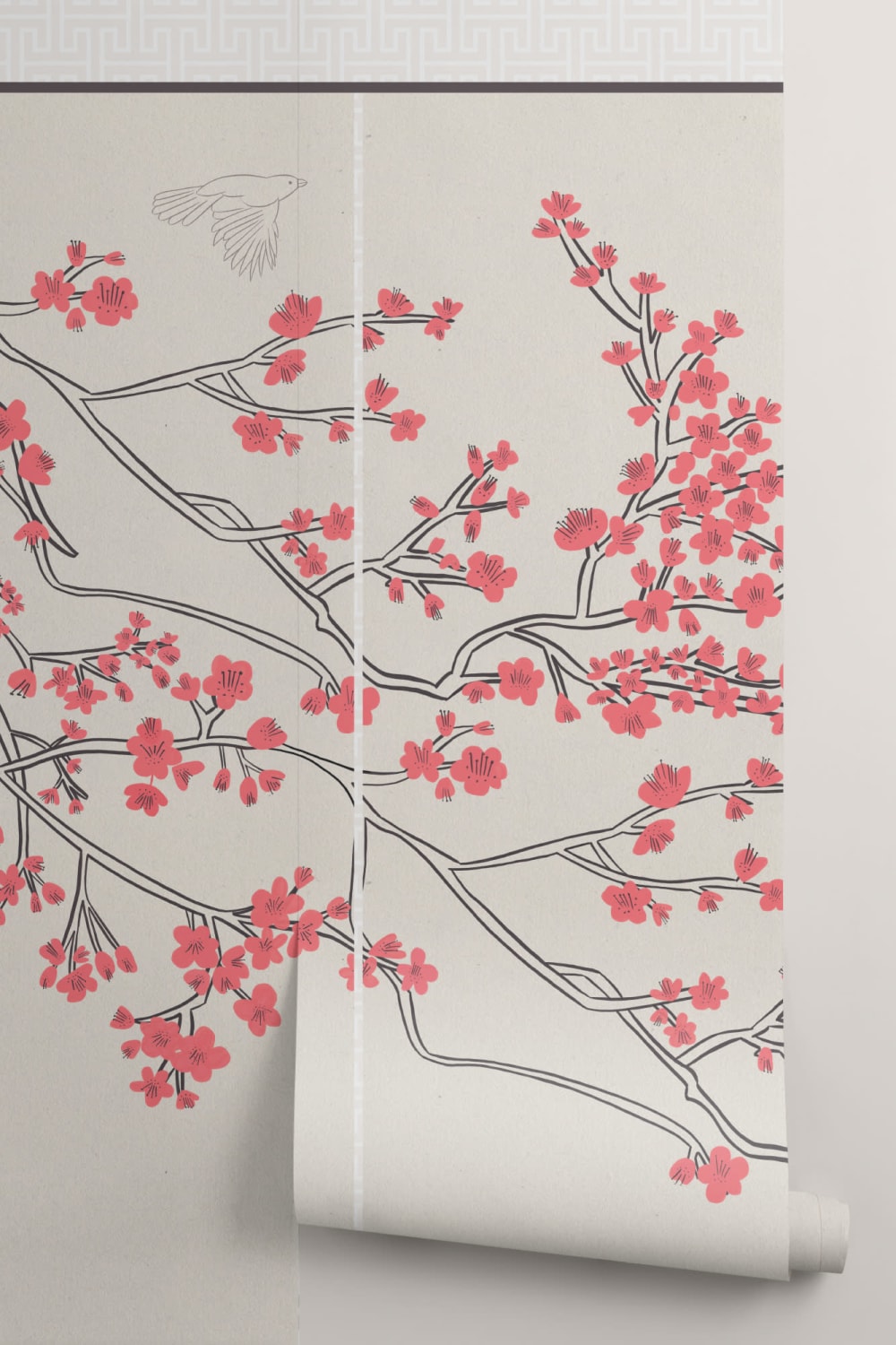 Mural Papel Pintado Japonés con Cerezo Rojo en Biombo