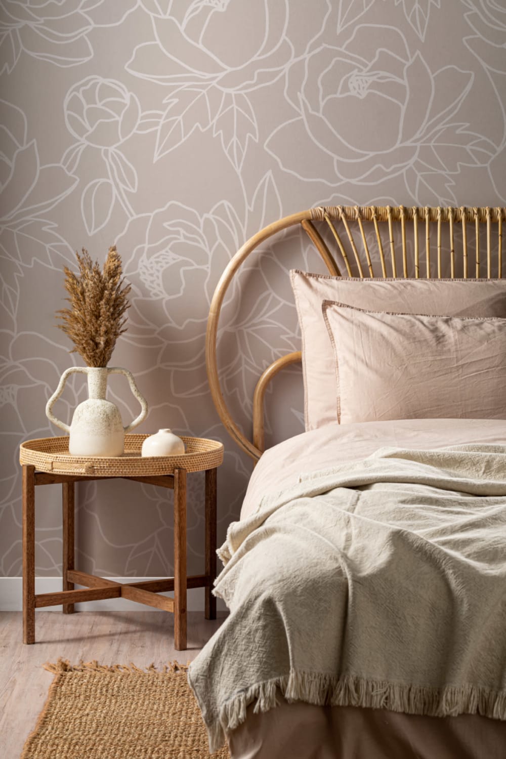 Neutral Line Drawing Floral Pattern Wallpaper Mural