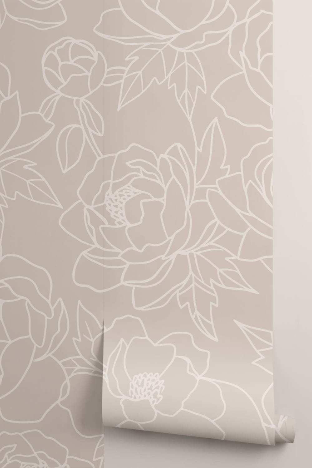 Neutral Line Drawing Floral Pattern Wallpaper Mural
