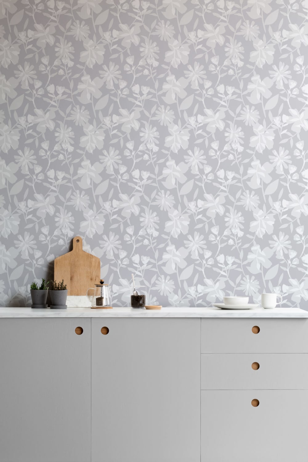 Gray Tones Floral Repeat Pattern Wallpaper