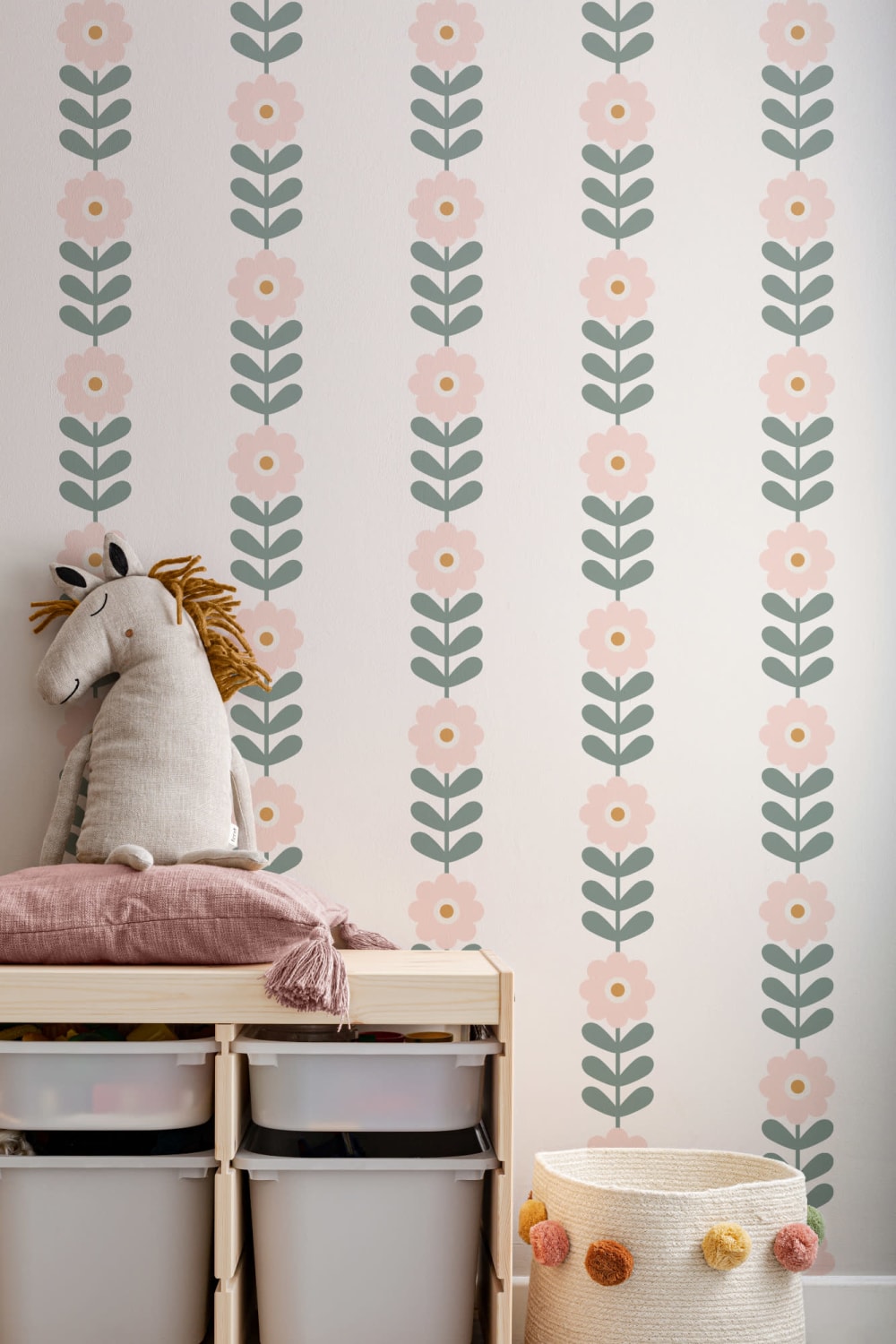 Retro Pink Daisy Floral Repeat Pattern Wallpaper