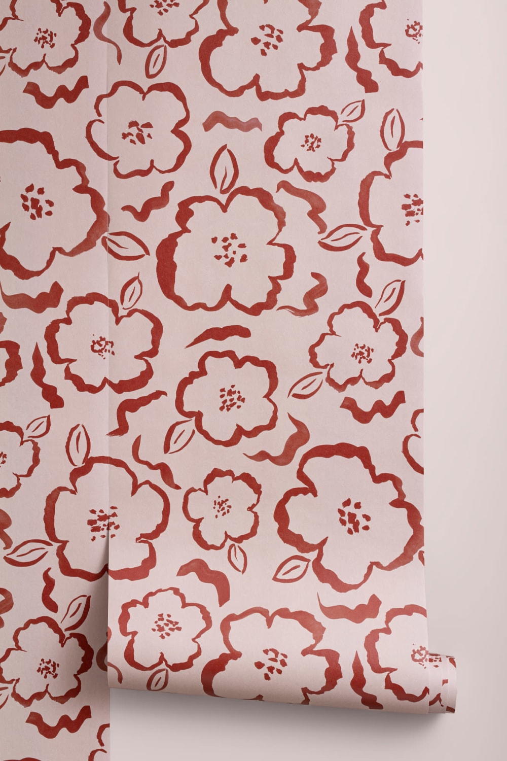 Papel de parede com padrão de repetição floral abstrato de tinta rosa e vermelha