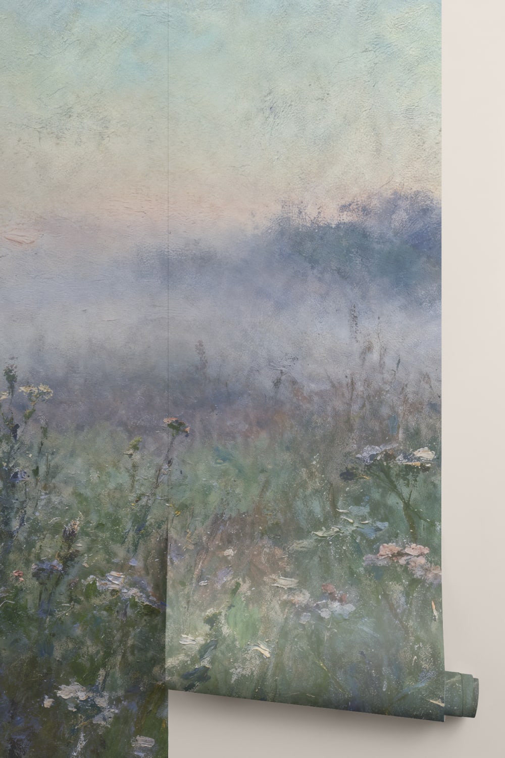 Blauwe Rustige Weide Sfeervolle Natuur Kunst Muurschildering