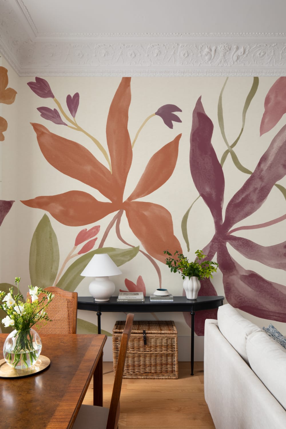 Multicolor Watercolor Leaf Botanical Mural for Vibrant Atmosphere